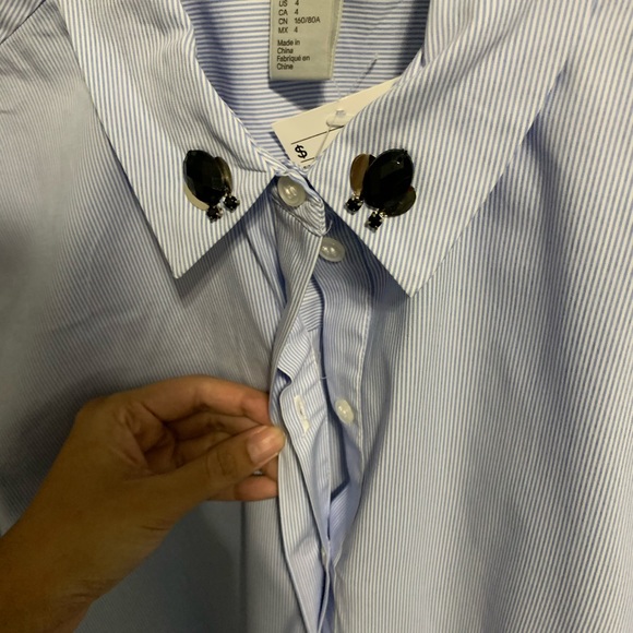 NWT! H&M Blue & White Striped Button Down Shirt - Picture 7 of 11